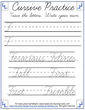 Cursive Writing Worksheets:Uppercase Letters A-F