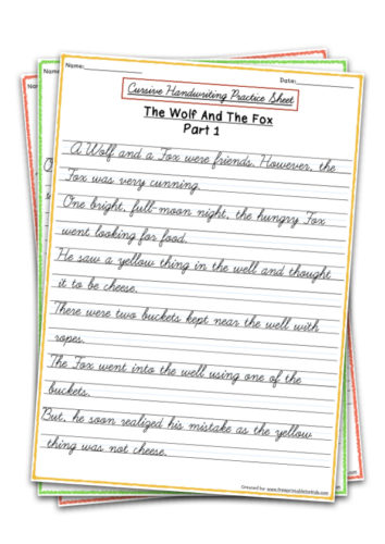 Cursive Handwriting Practice Sheet with these fun stories