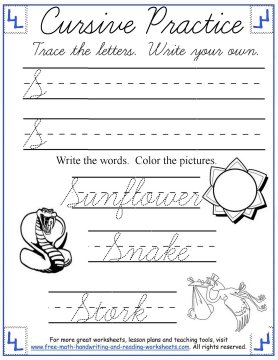 cursive handwriting worksheet free