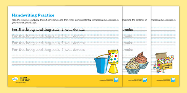KS2 BBC Children in Need FREE handwriting practise worksheet