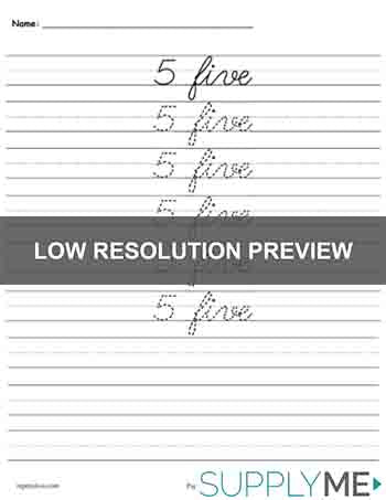 Printable Number Five Cursive Handwriting And Tracing Worksheet ...