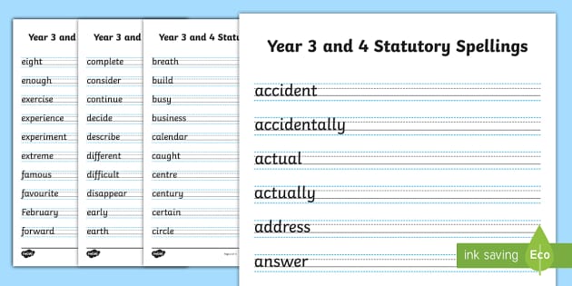 Year 3 &  Year 4 Spellings Worksheets (teacher made) - Twinkl