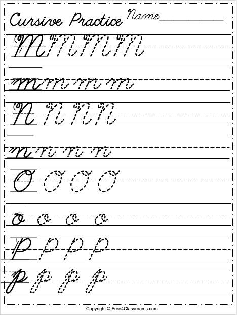 cursive letter worksheet free