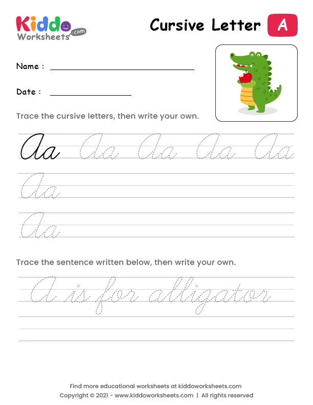 Free Printable Cursive Writing Letter A Worksheet - kiddoworksheets