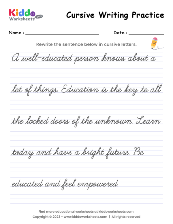 Free Printable Cursive Writing Worksheet 3 - kiddoworksheets