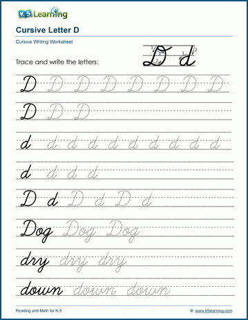 Cursive writing: Letter D worksheets | Worsheets library