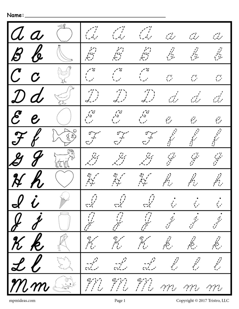 Cursive Uppercase and Lowercase Letter Tracing Worksheets!