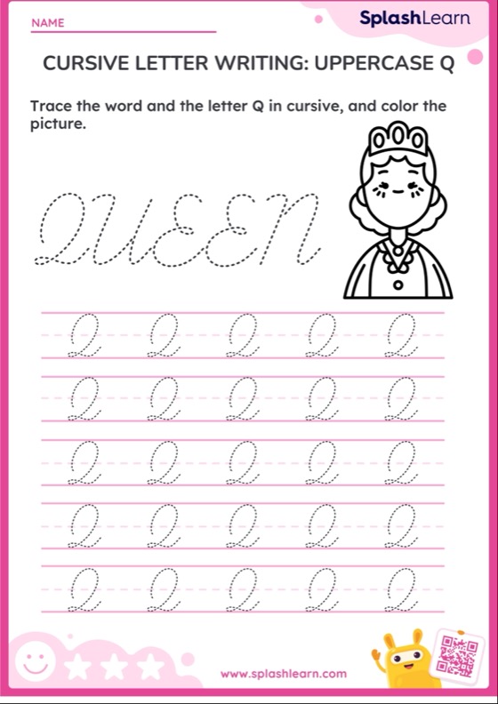 Cursive Letter Writing Uppercase Q ELA Worksheets SplashLearn