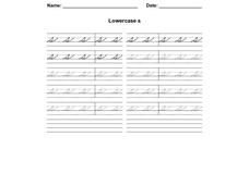 Lowercase s- Cursive Practice Worksheet for 4th - 5th Grade ...