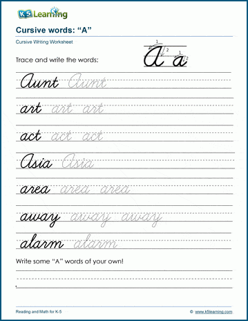 Free Cursive Words Worksheets - Printable | Worsheets library