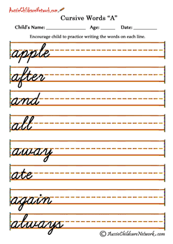 Cursive Words - Aussie Childcare Network