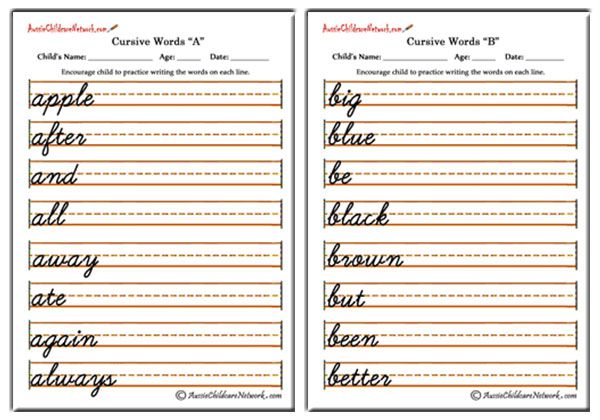 Cursive Words - Aussie Childcare Network