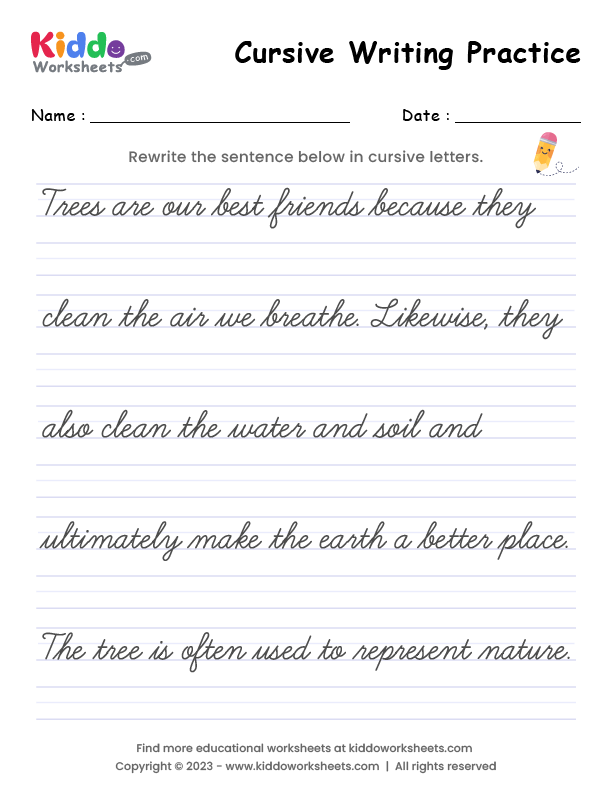 Free Printable Cursive Writing Worksheet 4 - kiddoworksheets
