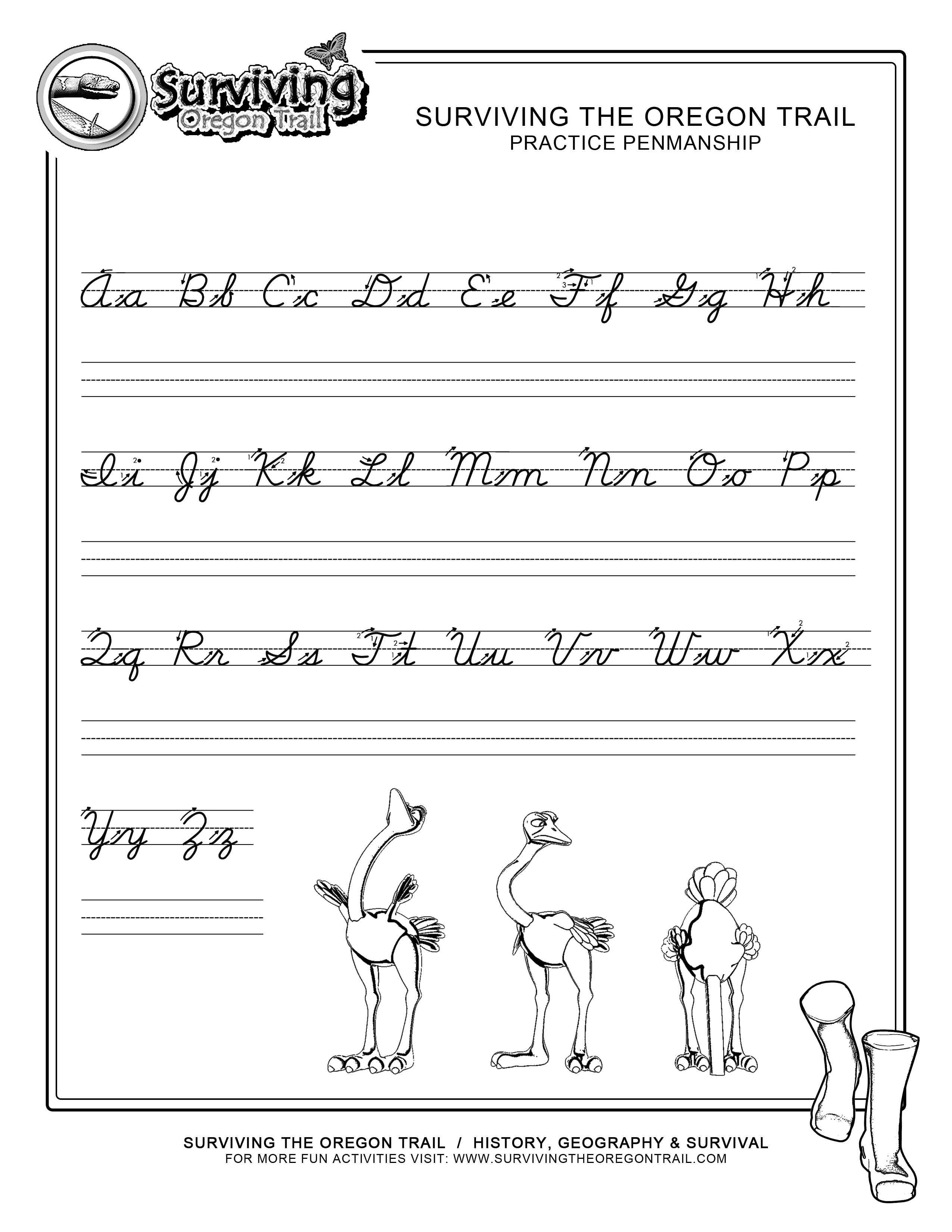 Practice Penmanship Cursive Worksheet Lg - Surviving the Oregon Trail