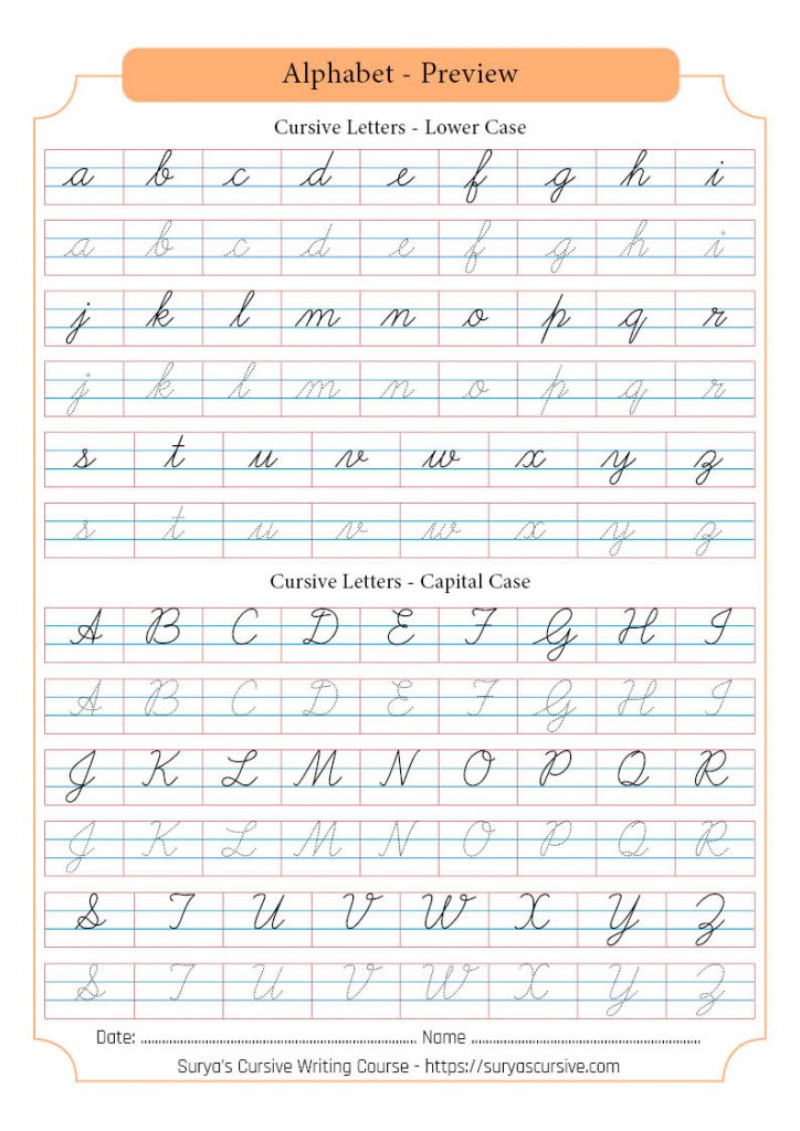 Alphabet in Cursive Writing - SuryasCursive.com
