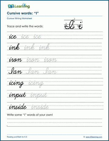 Cursive words starting with I | Worsheets library