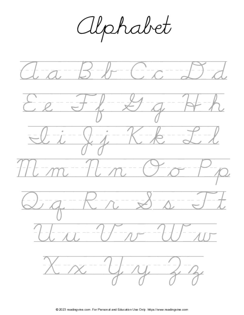 Cursive Writing Practice Sheets (PDF) - ReadingVine