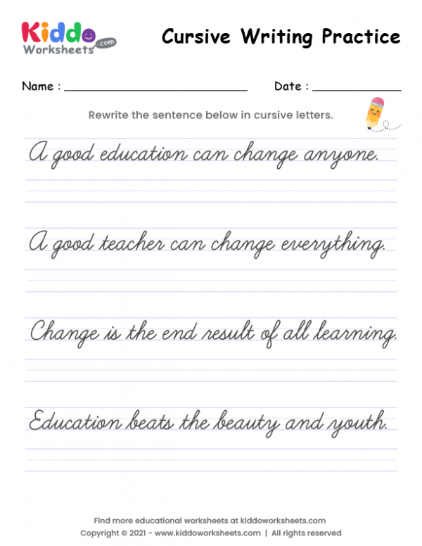 Free Printable Cursive Writing Practice Worksheet - kiddoworksheets