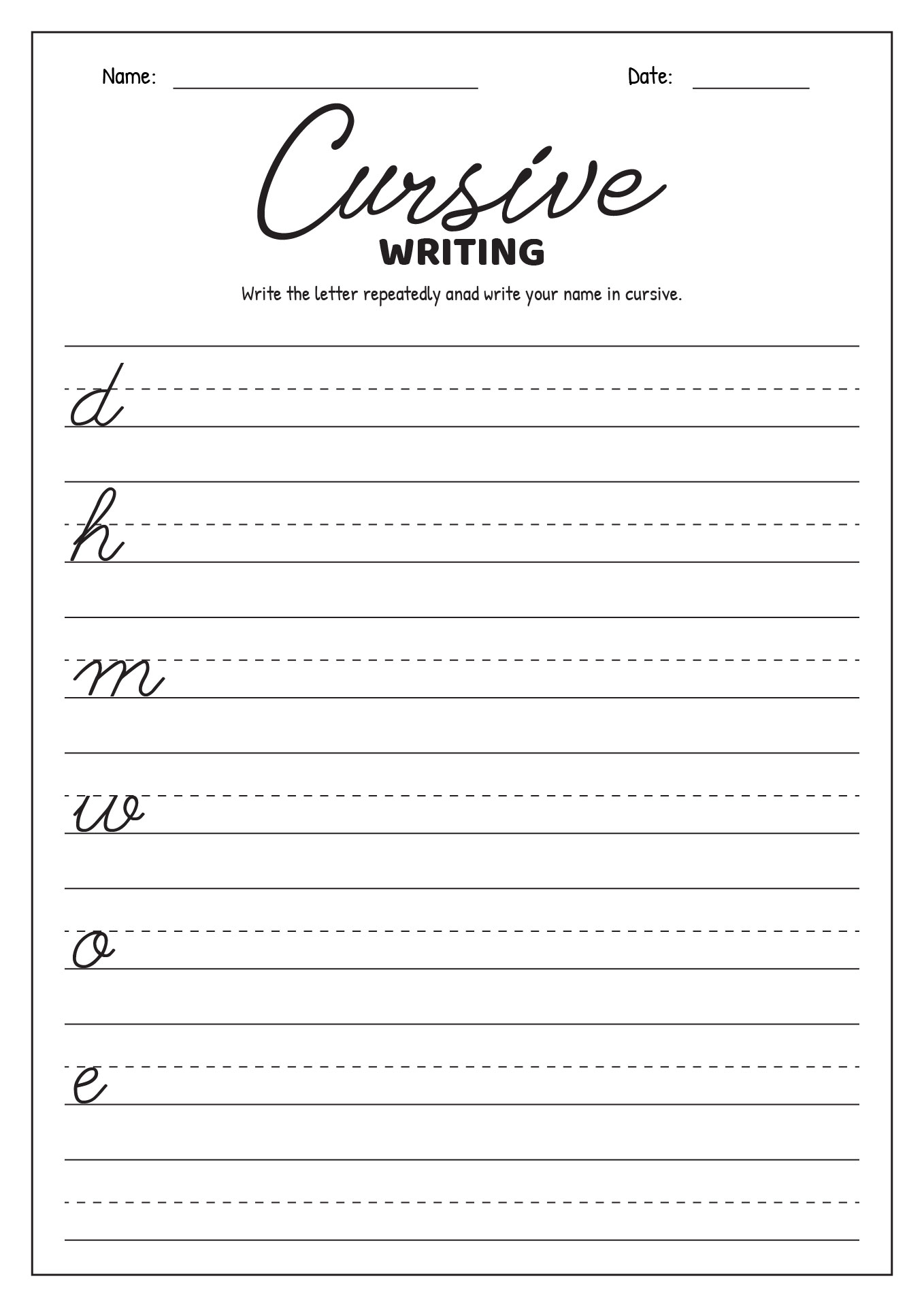 cursive writing worksheet free