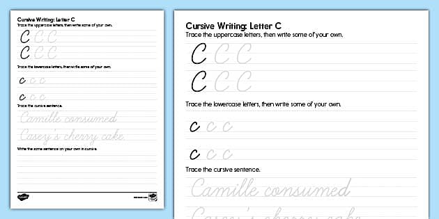 cursive writing worksheet letter c