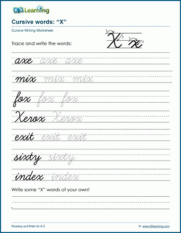 Cursive words starting with X | Worsheets library