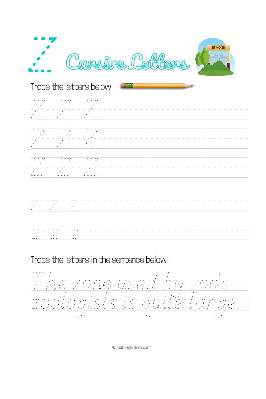 Cursive Z worksheet - Cursive handwriting letter Z