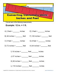 Unit Conversion Worksheet | Inches and Feet Customary Units