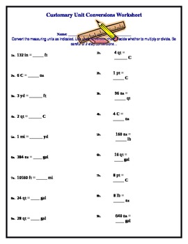 customary units conversion worksheet
