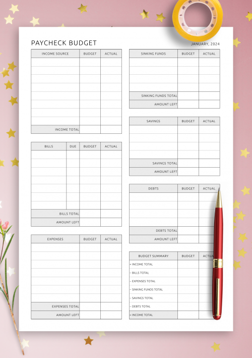 Printable Budget Templates - Download PDF A4, A5, Letter size