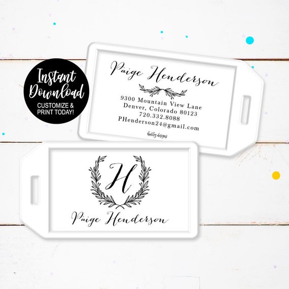 Luggage Tag Template Luggage Tags Insert, Custom Luggage Tag ...
