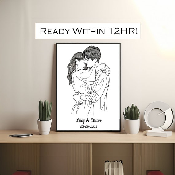 One-line Drawing, Customized Couple Portrait, Anniversary ...