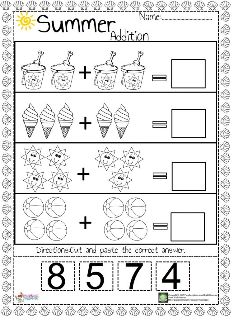 Summer Addition Worksheet - Preschoolplanet
