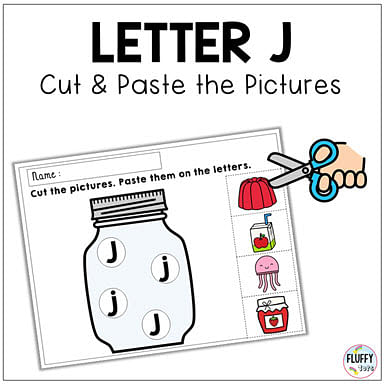 Fun Letter J Cut and Paste Worksheets Activities - FluffyTots