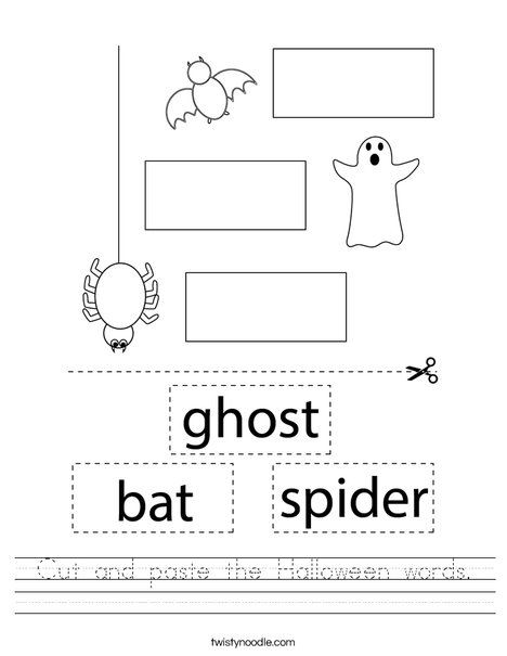 Cut and paste the Halloween words Worksheet - Twisty Noodle