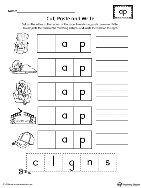 FREE* AP Word Family Picture Match Cut-and-Paste Worksheet ...