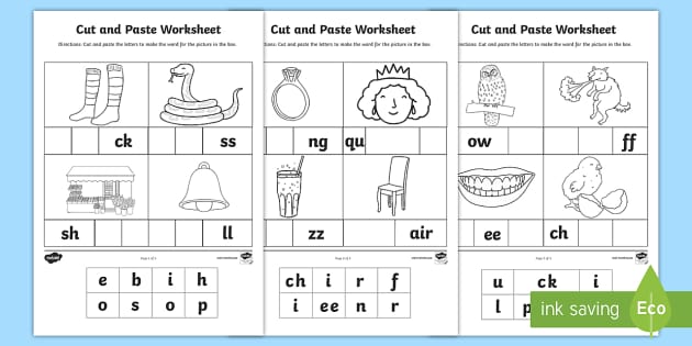 Phase 2 and 3 Sounds Cut and Paste Worksheet - CVC Words Cut and Paste