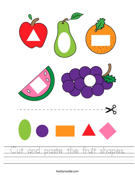Cut and paste the fruit shapes Worksheet - Twisty Noodle