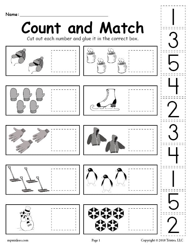 Printable Winter Counting and Matching Cut And Paste Worksheet ...