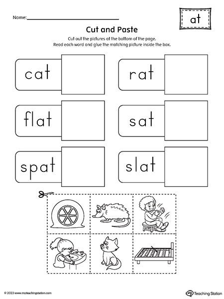 AT Word Family Cut-and-Paste Worksheet | MyTeachingStation.com