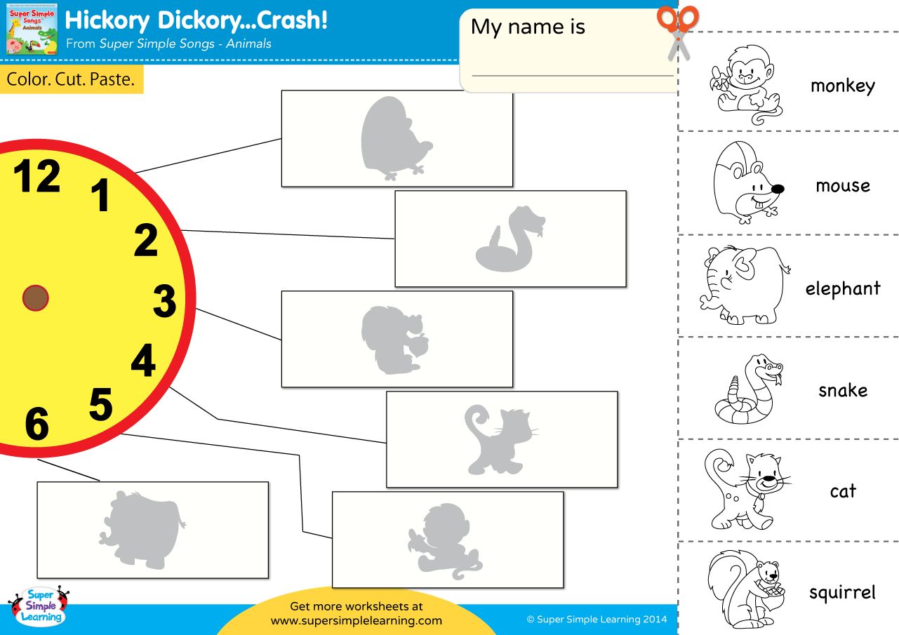 Hickory Dickory...Crash! Worksheet - Cut &  Paste - Super Simple