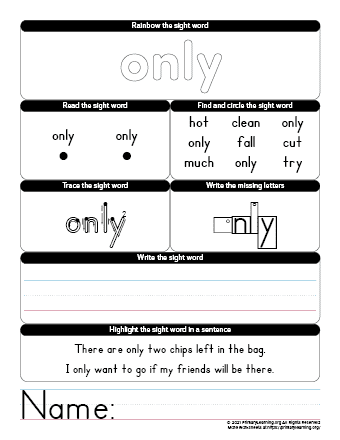CUT Sight Word Worksheet  