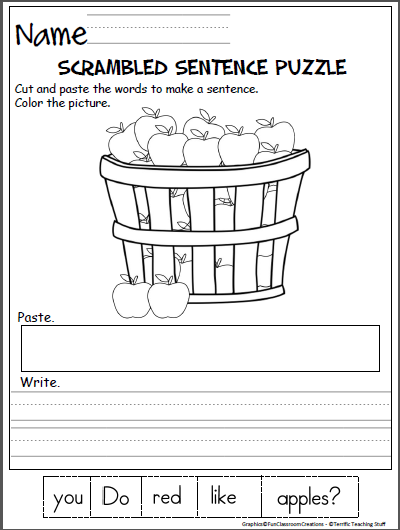 Sentence Puzzle and Writing - Apples | Made By Teachers
