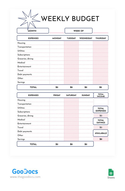 Free Weekly Budget Templates in Google Sheets and Excel ...