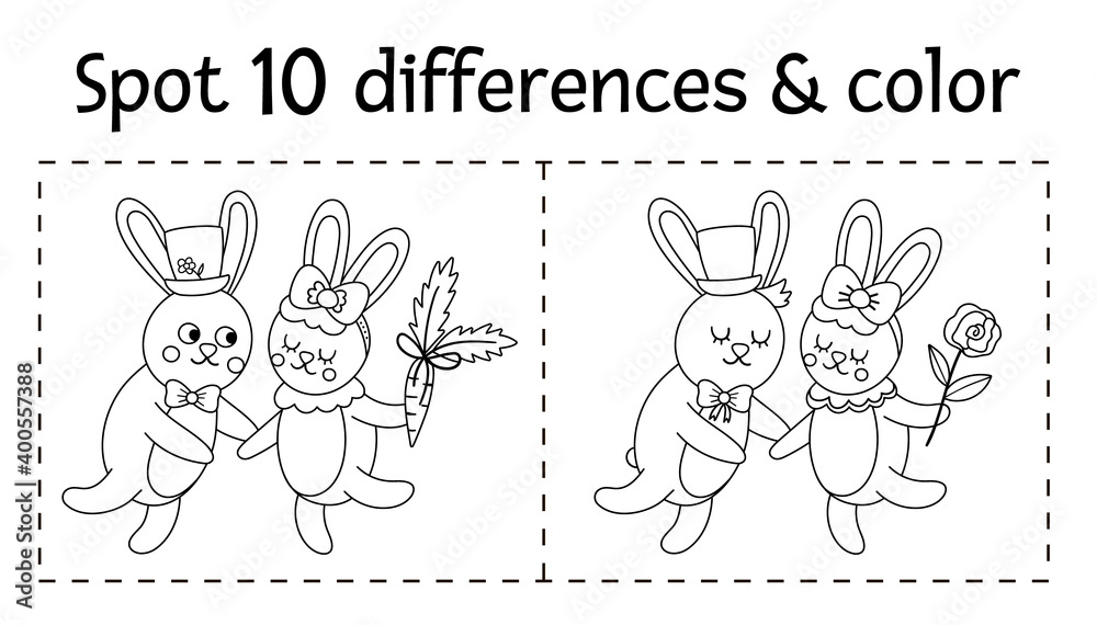 Saint Valentine day find differences game for children. Holiday ...