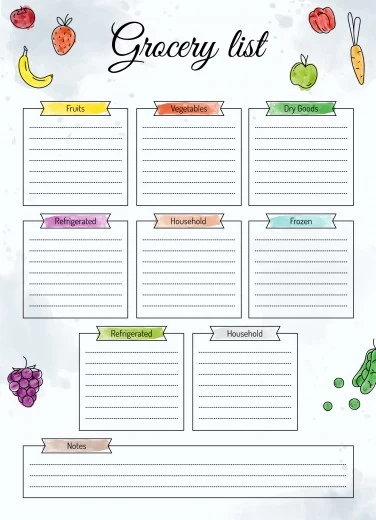 cute printable grocery list template