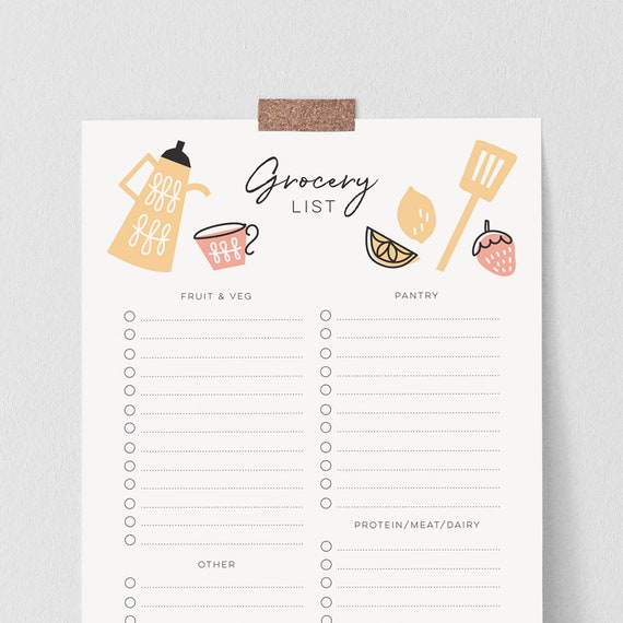 cute printable grocery list template