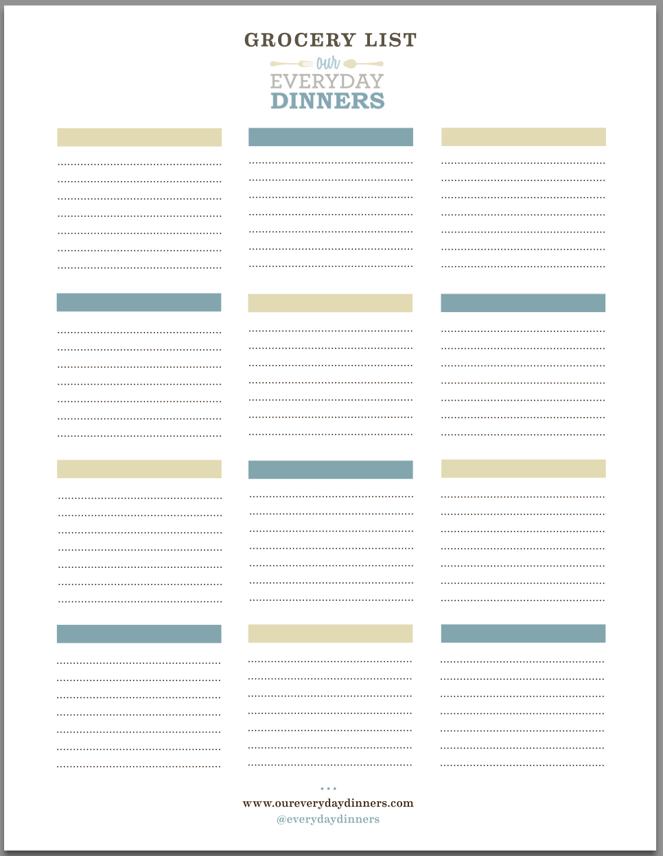 Grocery List Printable