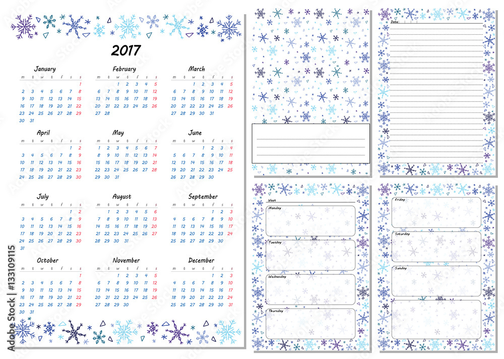 Set of pages template for daily planner. Printable, for ...