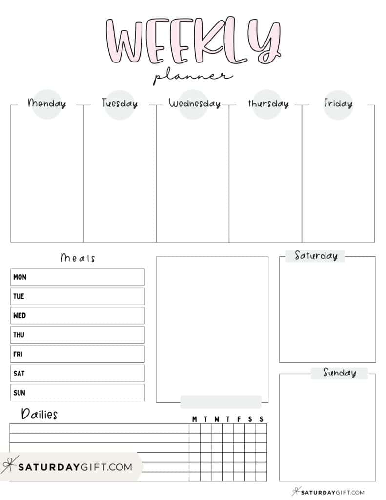 Weekly planner printable - 39 cute free weekly calendar templates ...