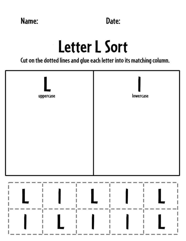 cutting letter l worksheet